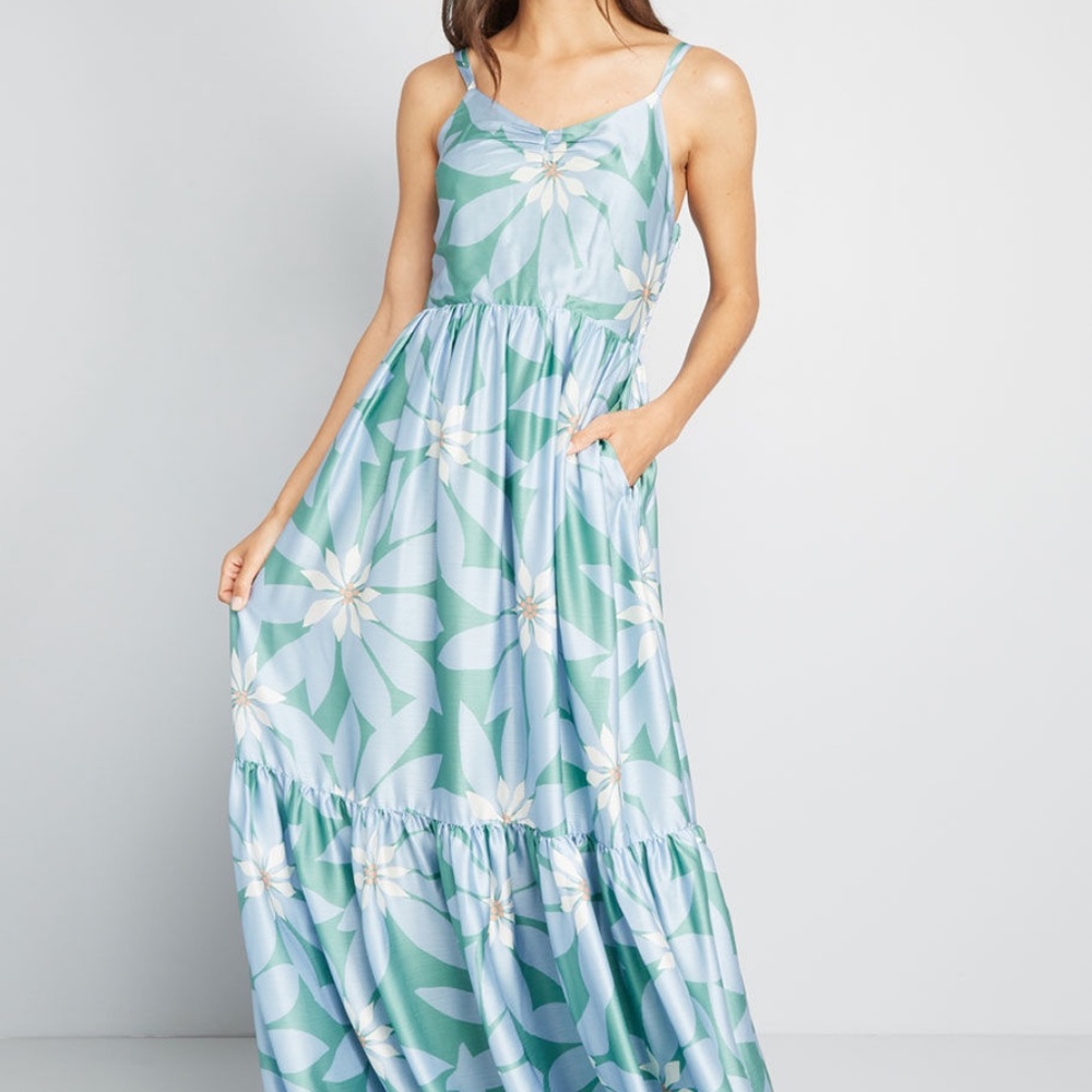 ModCloth Tiered Maxi Dress Green/Blue/white S